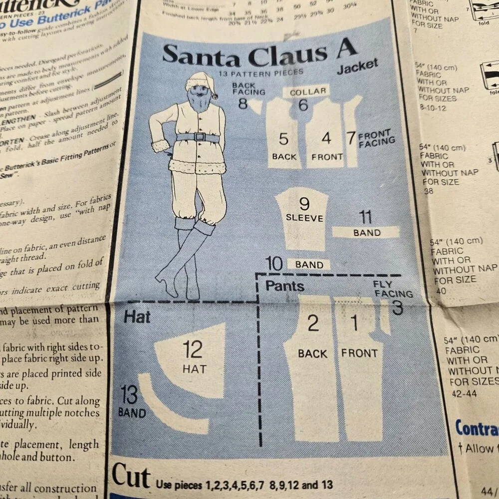 Butterick 5103 sewing pattern Mens Costumes, Santa Chef, Jester CUT Vintage
